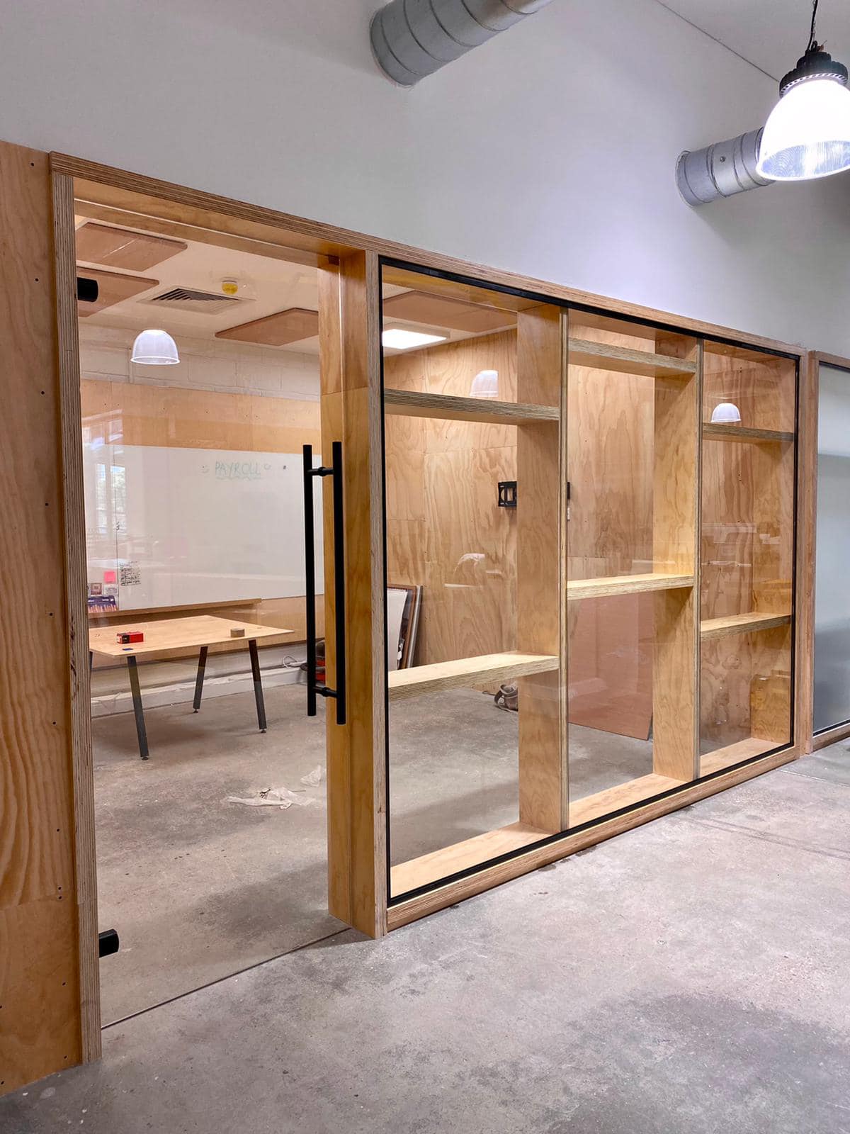 Wooden and glass office partition