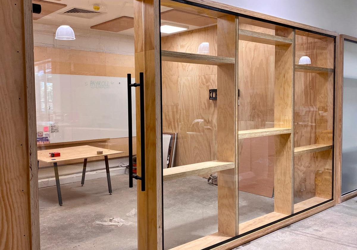 Wooden and glass office partition